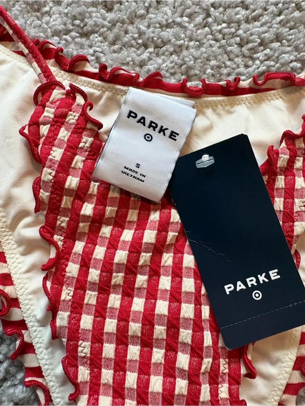 Parke Red Gingham String Bikini Bottoms Small NWT